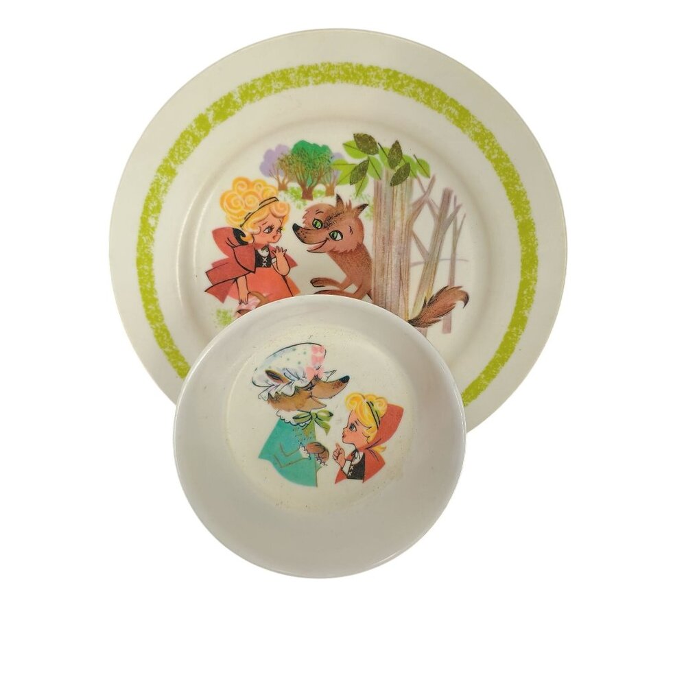 Vintage Oneida Deluxe Little Red Riding Hood Plate & Bowl Set‎